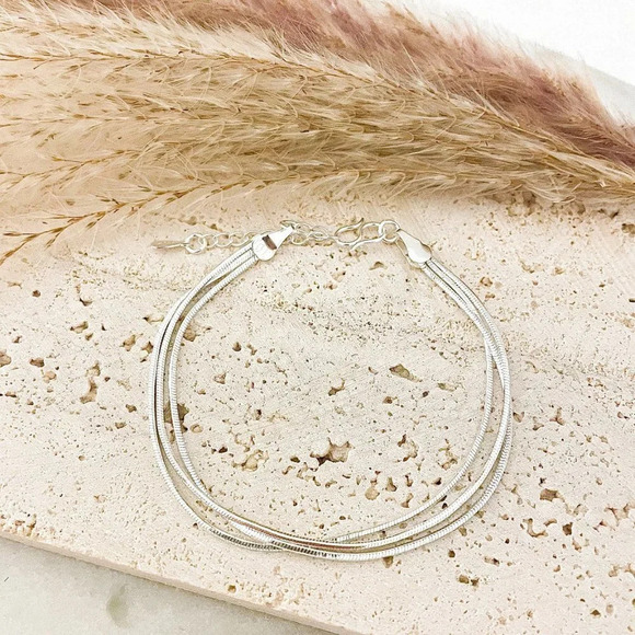 925 Sterling Silver Multi-Layer Triple Layer Bracelet Dainty Minimalist Bracelet - Picture 4 of 4